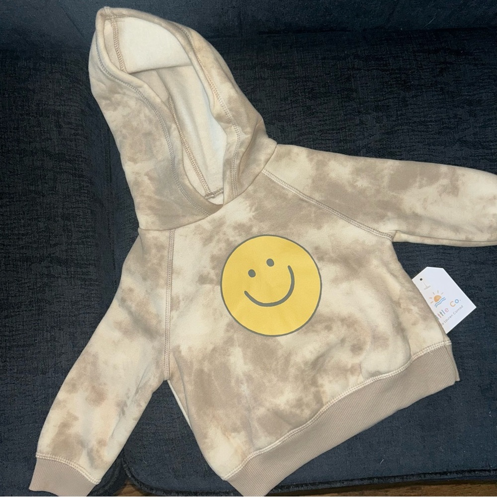 Kids Tie-Dye Beige Hoodie with Smiley Face